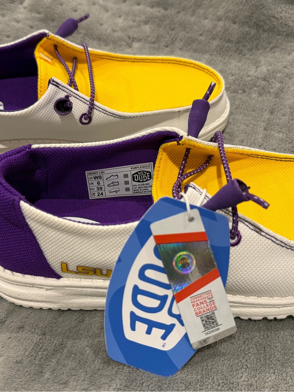 Hey Dude LSU Canvas Slip-Ons in Yellow and Purple - Picture 2 of 5